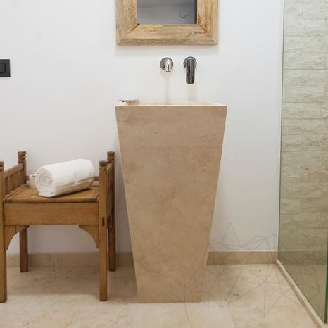 Lavabo, Travertin classique BAYK, 42 x 42 x 82 cm