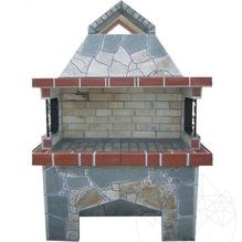 Gradina Traditional Large Barbecue with grill system (Charbon/bois, 153x75x210 cm, pierre polygonale, brique)