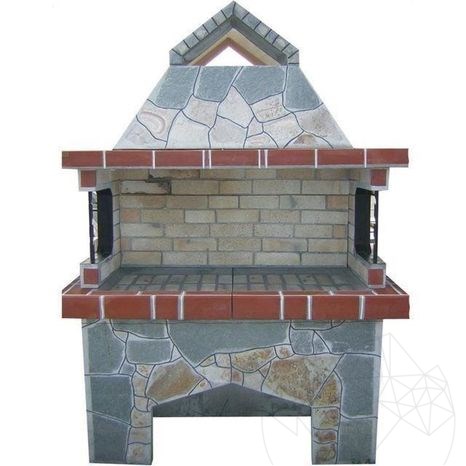 Gradina Traditional Large Barbecue with grill system (Charbon/bois, 153x75x210 cm, pierre polygonale, brique)