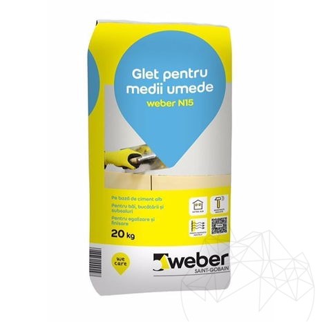 Weber N15, 20 Kg, Egalisation de plâtre à base de ciment super blanc