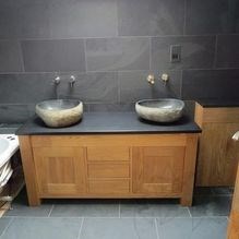 Comptoir en ardoise brossée noire, 200 x 65 x 3 cm