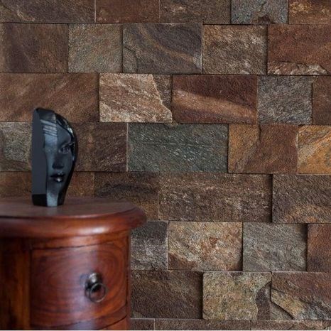 Ardoise Rusty Brown Natur, 10 cm x LL | Pierre décorative - Dalles verticales, extérieur-intérieur