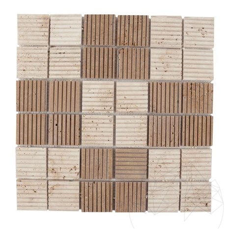 Mosaïque de travertin rayé Classique & Noce, 4.7 x 4.7 cm