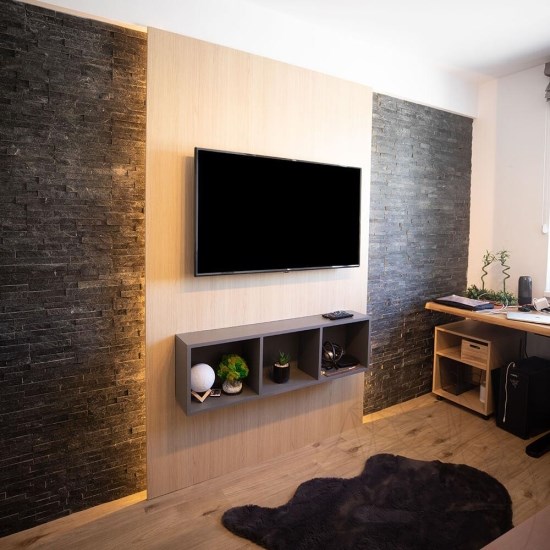 Stras - Panneau d'habillage mural en ardoise noire 15 x 60 cm