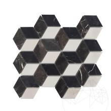 Mosaïque de marbre poli Bianco Carrara, Cleopatra, Nero Marquina Mix Cube Design