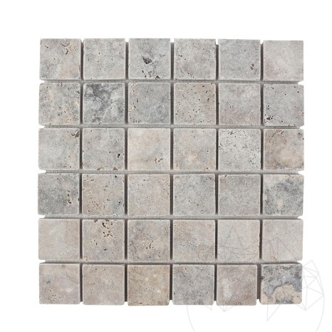 Mosaïque de Travertin Argenté, 4.8 x 4.8 cm