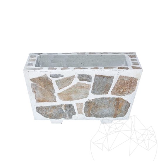 Jardinière rustique en béton, 30x60 cm - Plaquée en pierre polygonale Rhodos | Idéale pour les fleurs dans le jardin, la terrasse et l'allée