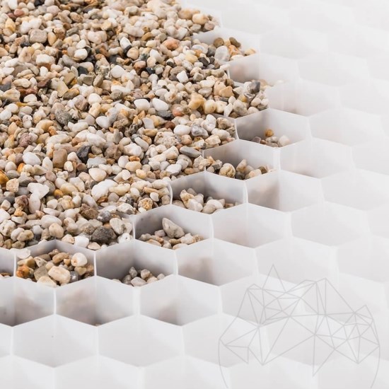 Système d'aménagement paysager pour la stabilisation du gravier, blanc, 1176 x 764 x 32 mm