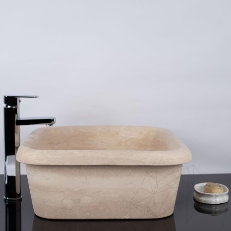 Lavabo de salle de bain, Arco Classic Travertine SCAS2, 47 x 47 x 19 cm