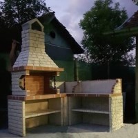 Barbecue de jardin Mediteraneo Medium avec étagère (Fusain/Bois, 120x70x210 cm, 800 kg, pierre naturelle Vratza, brique)