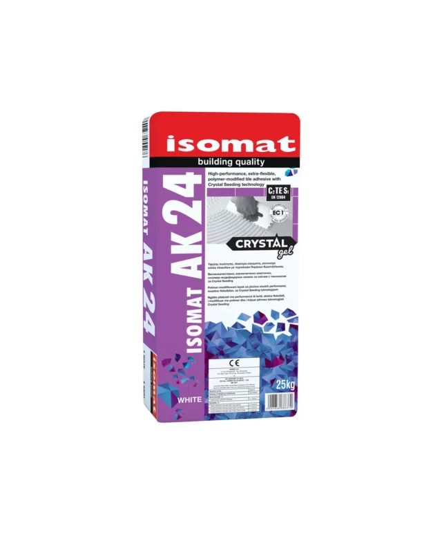 ISOMAT AK-24 Crystal Gel – Colle extra-flexible pour marbre, grès cérame et pierre naturelle, blanc transparent, 25 kg